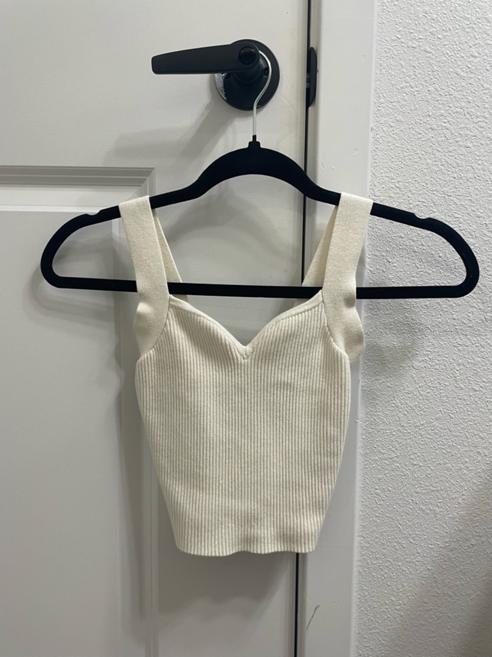 Sweetheart Cream Ribbed Crop Tank Top